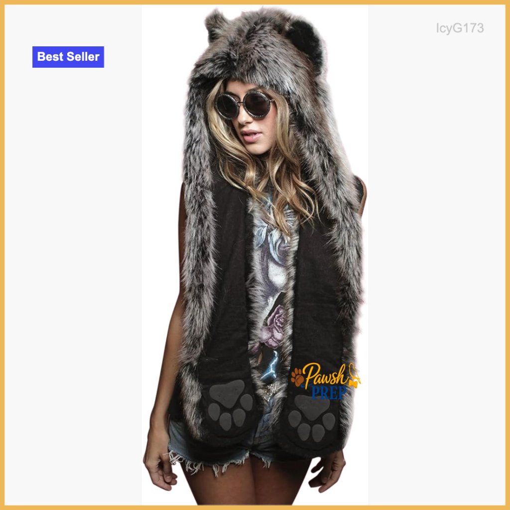 Faux Fur Hood Hat Scarf Gloves Set, Adult Size, Winter Warm Accessory